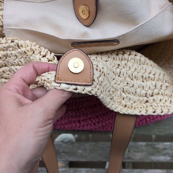 Two-Tone Straw Tote Bag - Pink and Tan - Picture 6 of 15